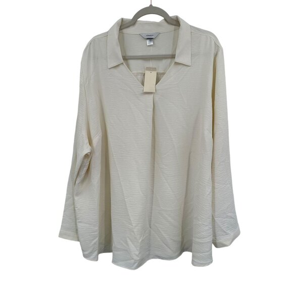 CJ Banks Women's Top Plus Size 3X Cream Long Sleeve V-Neck Career Business New - Picture 1 of 7